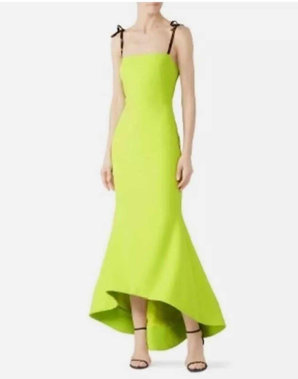 CHRISTIAN SIRIANO Neon Lime Green Peplum Hem Long Maxi Dress Sleeveless Size 8